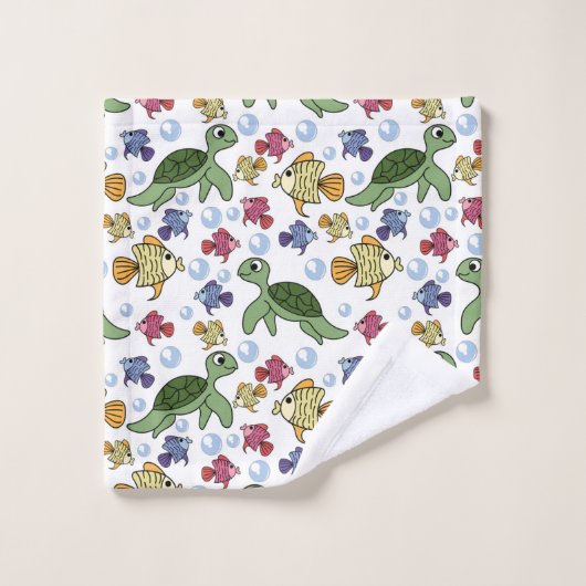 Green Turtles And Yellow Fish  Badhandtuch Set (Waschlappen)