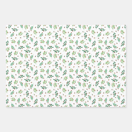 Green Twigs & Red Berries Mixed Christmas Patterns Geschenkpapier Set (Vorderseite)