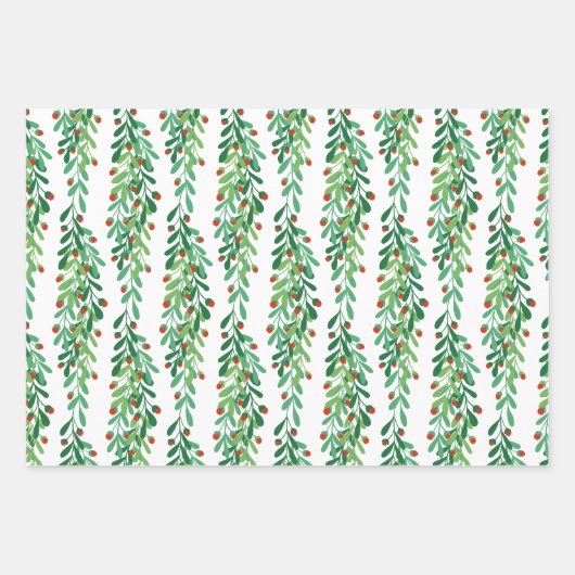 Green Twigs & Red Berries Weihnachtsmuster Geschenkpapier Set (Vorderseite 3)