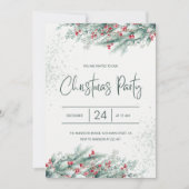 Green Twigs Red Holly Berries Weihnachten Einladung (Vorderseite)