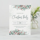 Green Twigs Red Holly Berries Weihnachten Einladung (Stehend Vorderseite)