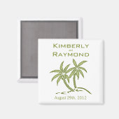 Green Twin Palm Trees Tropical Wedding Magnet (Vorderseite/Rückseite)