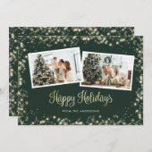 Green Twinkle Lights Stars Foto Feiertagskarte (Vorne/Hinten)