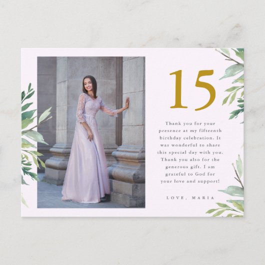 Green Two Foto Quinceanera Blush Vielen Dank Postkarte (Vorderseite)