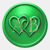 Green Two Hearts Intertwined Monogram Wedding Runder Aufkleber (Vorderseite)