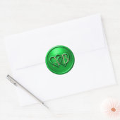 Green Two Hearts Intertwined Monogram Wedding Runder Aufkleber (Umschlag)