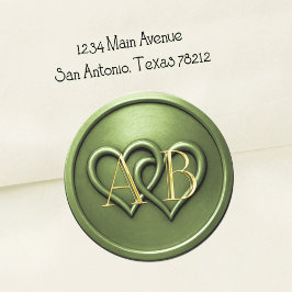 Green Two Hearts Intertwined Monogram Wedding Runder Aufkleber
