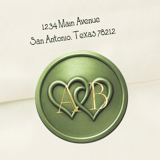 Green Two Hearts Intertwined Monogram Wedding Runder Aufkleber