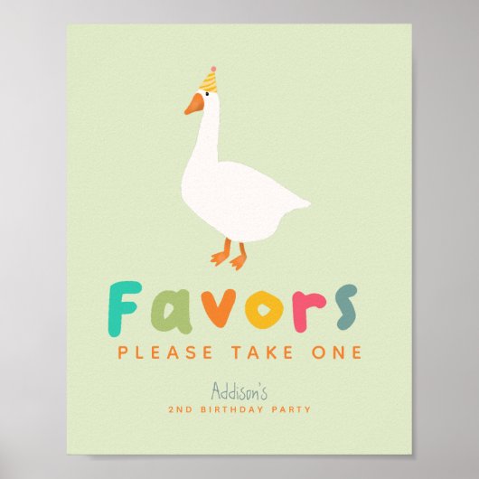 Green Two Silly Goose 2nd Birthday Favor Sign Poster (Vorne)