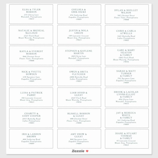 Green Typografy Wedding Guest Address Labels (Blatt)