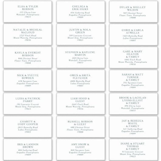 Green Typografy Wedding Guest Address Labels (Vorderseite)