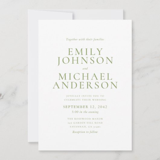 Green Typography Wedding Invitation Einladung (Vorderseite)
