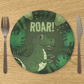 Green Tyrannosaurus Rex T-rex Tropical Birthday Pappteller