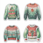 Green Ugly Christmas Sweaters Aufkleber<br><div class="desc">Was für eine tolle Art,  4 individuelle hässliche Weihnachtsschwitzer in Grün-Tönen zu bekommen. Jeder Aufkleber hat eine Größe von ca. 3-4 Zoll,  wenn Sie einen 8x8 Vinyl Aufkleber wählen.</div>
