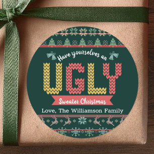 Green Ugly Sweater Christmas Nordic Strick Custom Runder Aufkleber