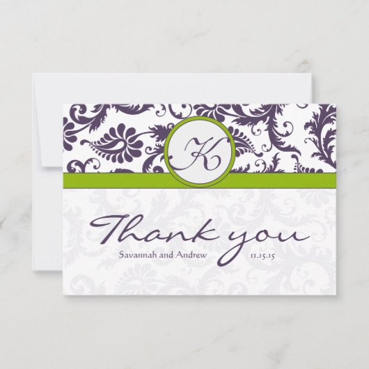 Green Ultra Violet Lila Damask Wedding Vielen Dank Dankeskarte (Vorderseite)
