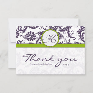 Green Ultra Violet Lila Damask Wedding Vielen Dank Dankeskarte
