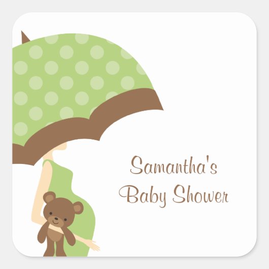 Green Umbrella Baby Shower Stickers (Vorderseite)