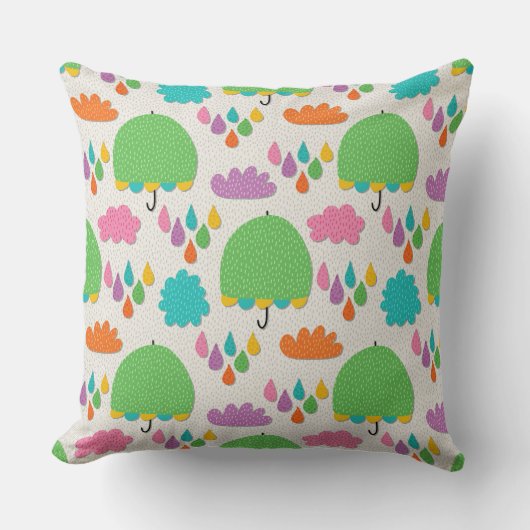 Green Umbrellas with Clouds and Raindrops Kissen (Vorderseite)