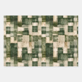 Green und Beige Grunge Kariert Geschenkpapier Set (Vorderseite 2)