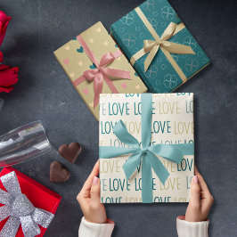 Green und Beige Loving Hearts Set von 3 Geschenkpapier Set