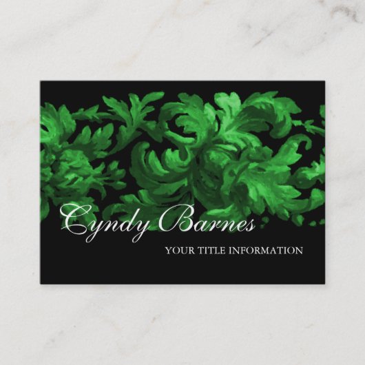 Green und Black Acanthus Scroll Business Card Visitenkarte (Vorderseite)