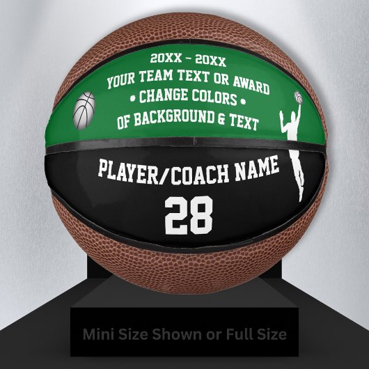 Green und Black Basketball, PERSONALISIERT für Ihn Mini Basketball