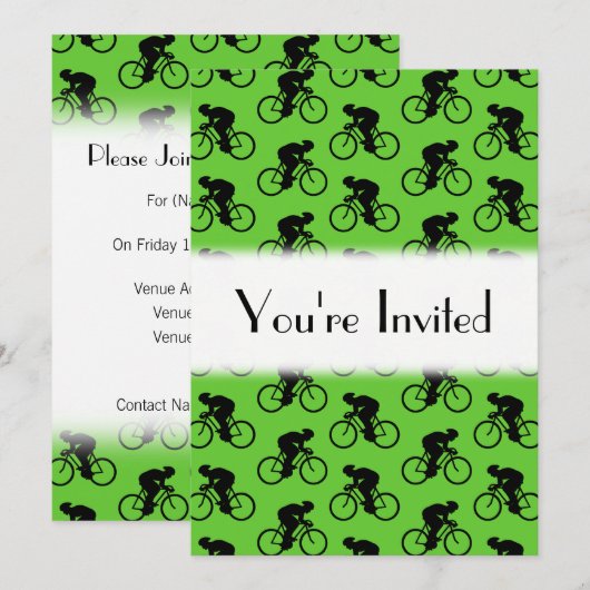 Green und Black Bicycle Pattern. Einladung (Vorne/Hinten)