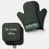 Green und Black Buffalo Kariert Grillmaster Vater Ofenhandschuh & Topflappen-Set (Vorderseite/Rückseite)
