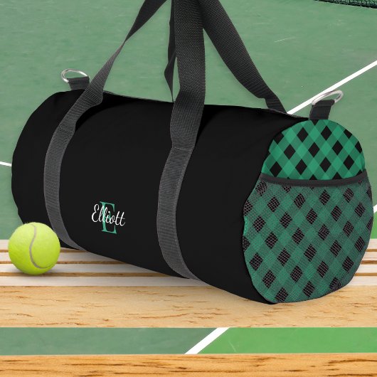 Green und Black Buffalo Kariert Mit Monogramm Duffle Bag