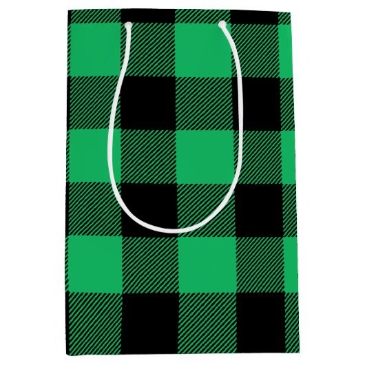 Green und Black Buffalo Karo Gingham Holiday Mittlere Geschenktüte (Vorderseite)