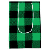 Green und Black Buffalo Karo Gingham Holiday Mittlere Geschenktüte (Rückseite)
