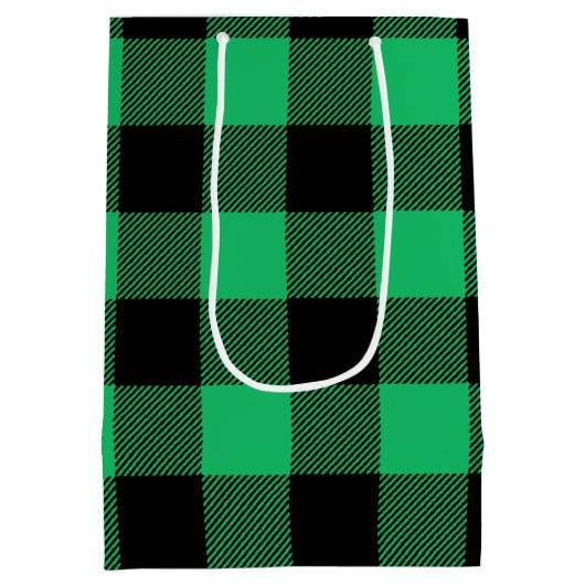 Green und Black Buffalo Karo Gingham Holiday Mittlere Geschenktüte (Rückseite)