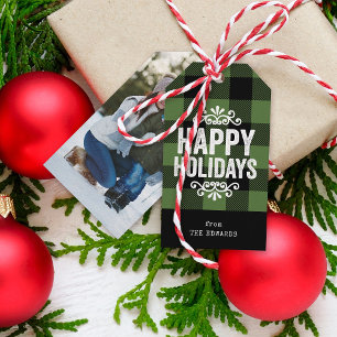 Green und Black Buffalo Karo Rustic Holiday Foto Geschenkanhänger
