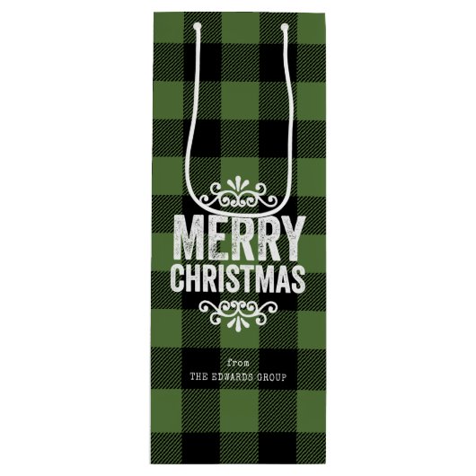 Green und Black Buffalo Karo Rustikale Weihnachten Geschenktüte Für Weinflaschen (Vorderseite)