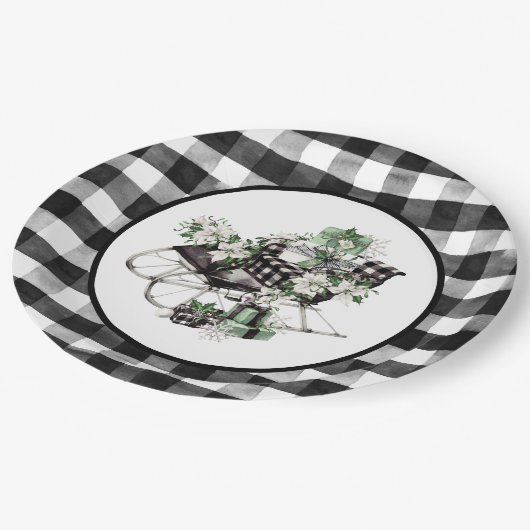 Green und Black Buffalo Karo Sleigh und Packages Pappteller (Schrägansicht)