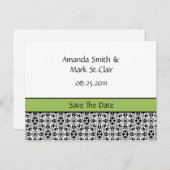 Green und Black Damask Save the Date Ankündigungspostkarte (Vorne/Hinten)