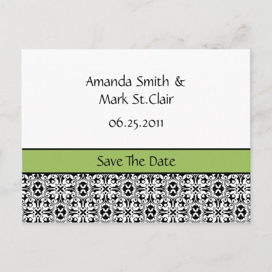 Green und Black Damask Save the Date Ankündigungspostkarte (Vorderseite)