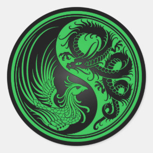 Green und Black Dragon Phoenix Yin Yang Runder Aufkleber