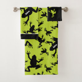 Green und Black Frog Pattern Kids Badhandtuch Set