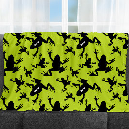 Green und Black Frog Pattern Kids Fleecedecke
