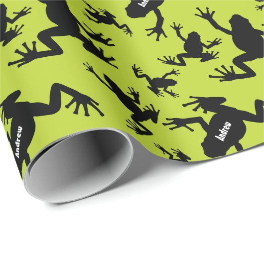 Green und Black Frog Pattern Kids Geschenkpapier (Rolleneckpunkt)