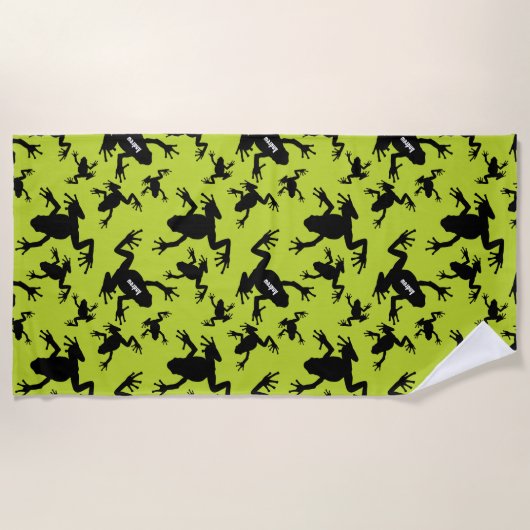 Green und Black Frog Pattern Kids Strandtuch (Vorderseite)