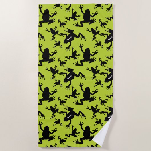 Green und Black Frog Pattern Kids Strandtuch (Vorderseite)