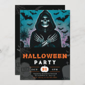 Green und Black Grim Sensenmann Skeleton Halloween Einladung (Vorne/Hinten)