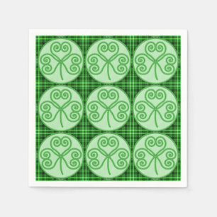 Green und Black Kariert Kleeblatt Muster Napkins Serviette