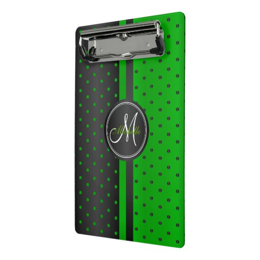 Green und Black Polka Dots - Monogramm Mini Klemmbrett (Gewinkelt2)