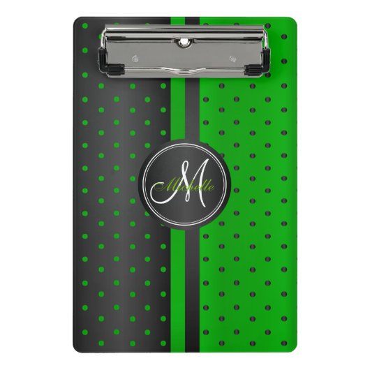 Green und Black Polka Dots - Monogramm Mini Klemmbrett (Vorderseite)
