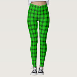 Green und Black Scottish Tartan Kariert Leggings