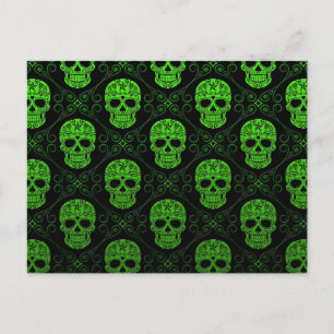 Green und Black Sugar Skull Muster Postkarte